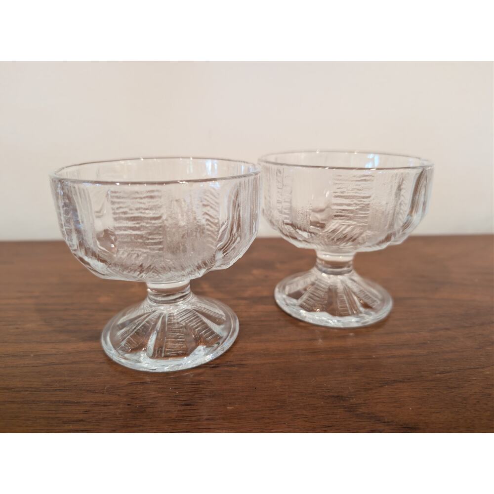 HOYA Iceberg / Ice Castles Footed Dessert Glasses Set of 2 Textured Japan 1970s